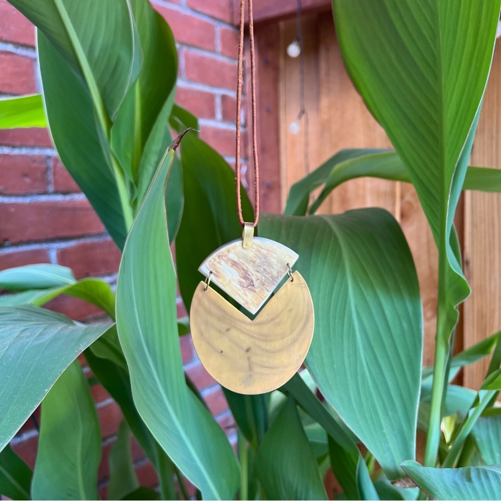 Golden Brass and Shell Large Chevron Circle Pendant 🌿